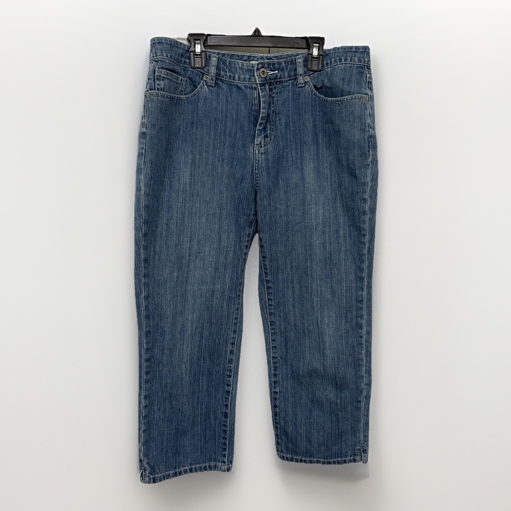 Chicos Platinum Grayson M Crop Ankle Jeans Blue Stretch Straight Leg Size 1.5 10